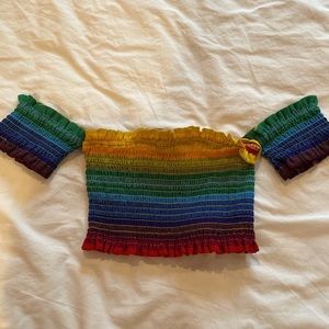 Multicolor off-the-shoulder crop top